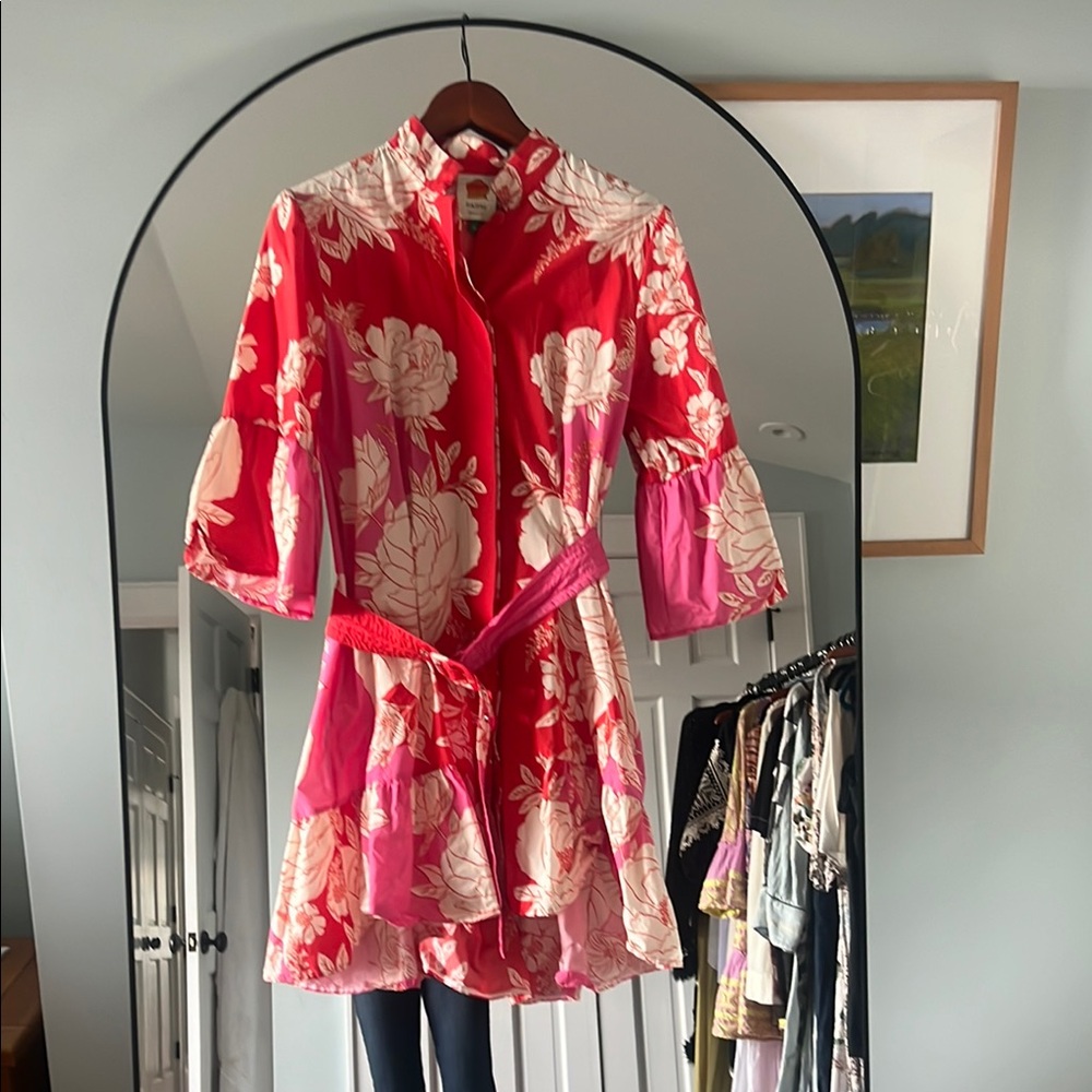 FARM Rio Red and Pink Floral Mini Dress